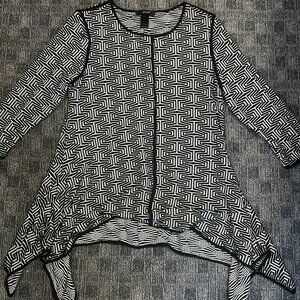 Ali Miles black/white geometric avant tunic top pointed hemp asymmetrical goth L